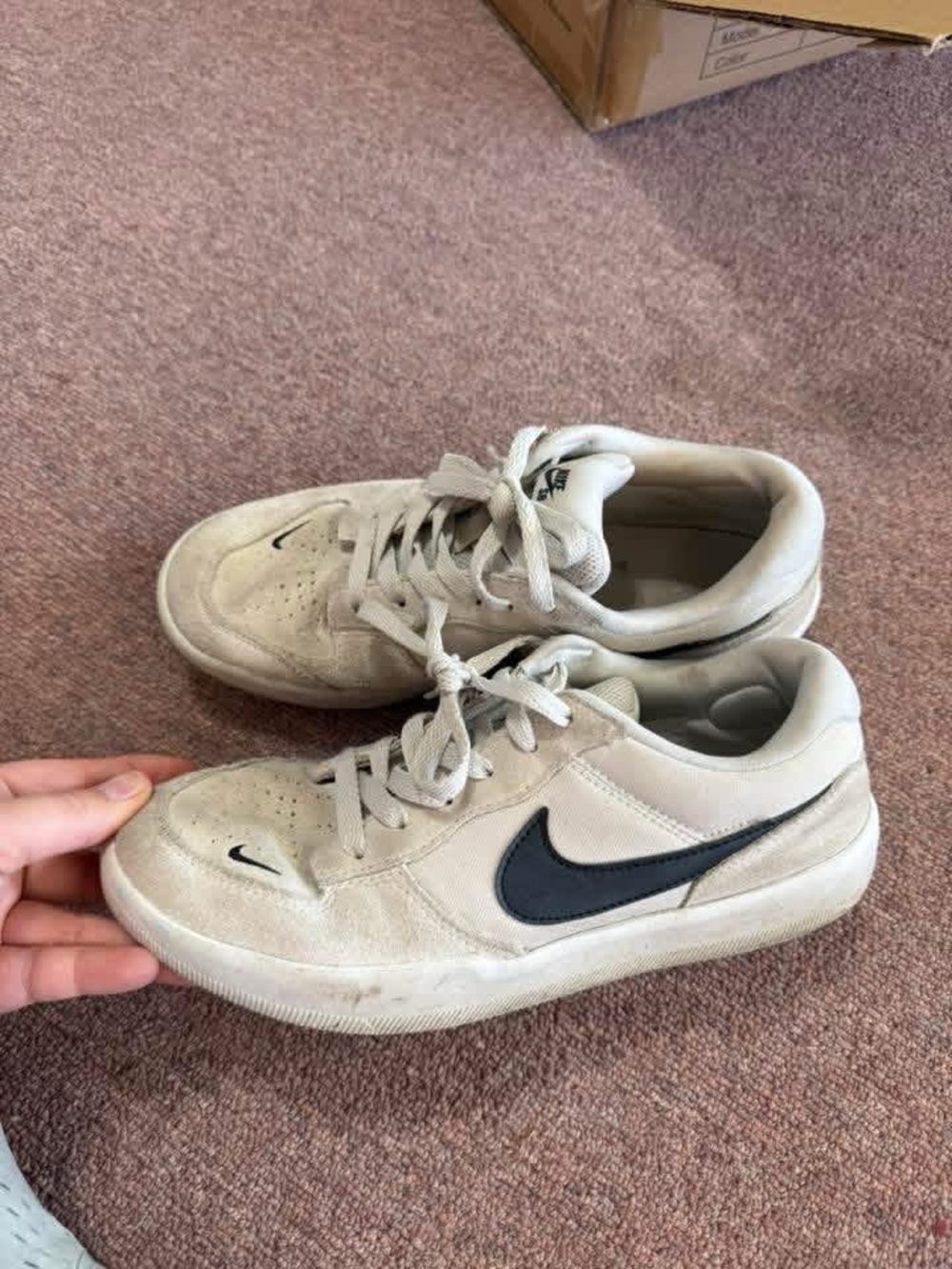 Nike Low Top Sneakers in Beige with Black Swoosh
